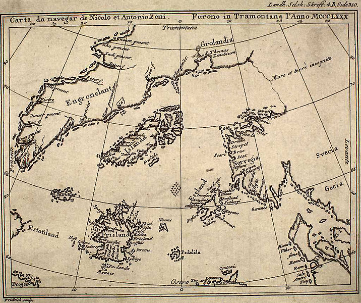 Frislàndia en un mapa de Nicolo Zeno de 1558