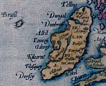 L'illa de Brasil a l'oest d'Irlanda en el mapa d'Abraham Ortelius del 1572